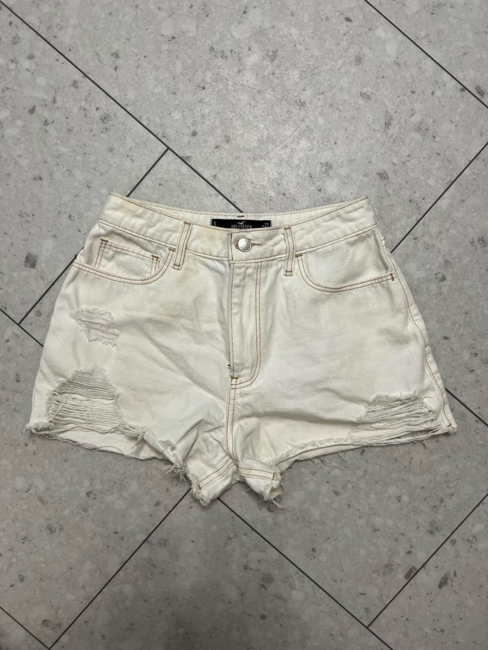 Hollister Distressed Cream White Denim Jean Shorts